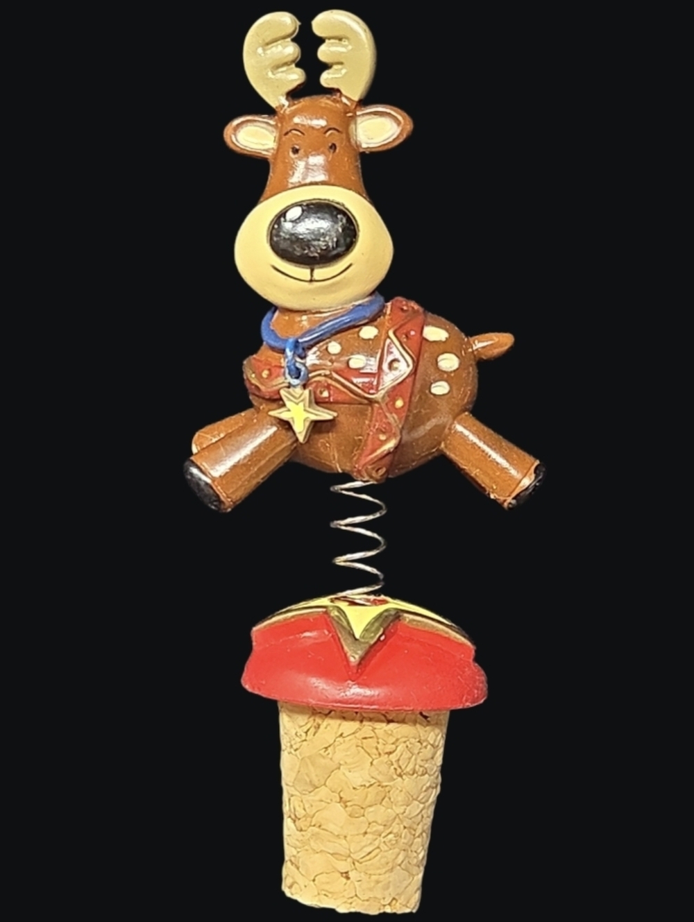 Collectible Holiday Reindeer Cork Wine Bottle Stopper - Holiday Decor